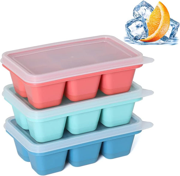 Ice Cube Trays for Freezer - 3 Pack Mini Ice Cube Trays with Lid & Easy-Release Silicone Bottom for Travel