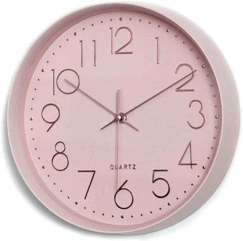 Maxspace Pink Silent Non-Ticking Wall Clock, 12in Battery Operated Analog Decorative Clock