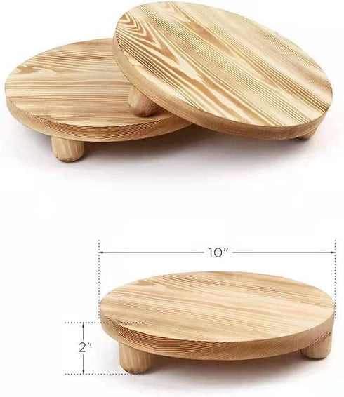 2 Pack Counter, Wood Riser for Decor, Wood Pedestal Stand for Display, Round Wooden Tray for Kitchen Wooden Pedestal