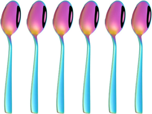 Rainbow Teaspoon Set of 6, 6 inches Mini Stainless Steel Silverware Dessert Spoons for Home, Kitchen, Restaurant,