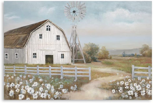 Barn Prints Farmhouse Old Barn Wall Art - Handpainted Barn Painting, Framed Ready