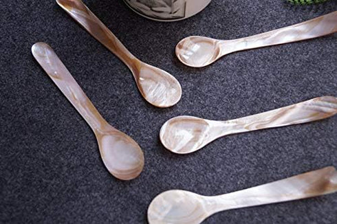 DUEBEL Set of 6 Pink Mother of Pearl Caviar Spoons, 4.5 inch / 11cm with Round Handle for Caviar or Egg Serving