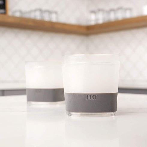 Host Freeze Cooling Cups Set of 2, Old Fashioned Glass with Silicone Band for Whiskey Gifts, Grey