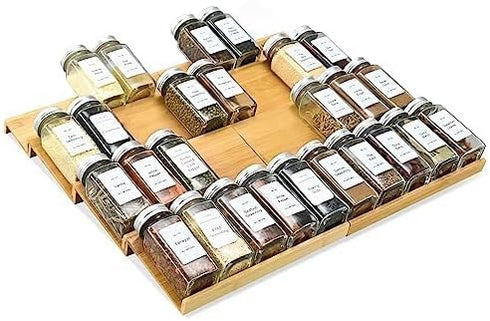 Organzier,4 8Pcs Countertop, Organization,18" 15.8" 40 Spice Drawer Tiers- Bamboo Spice Rack Tray Insert for Cabinet