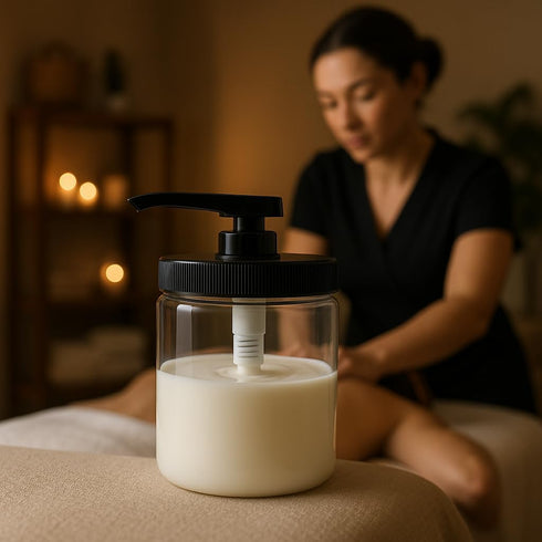 16oz (1, Royal Massage Refillable Pump Jar with Locking Dip Tube Dispenser BPA-Free Plastic Container for Massage Oils