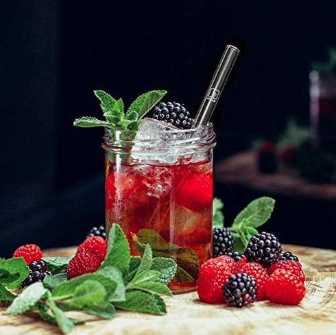 HALM Glass Straws - Variety Pack: 6 Reusable Drinking Straws in 2 Sizes + Plastic-Free Cleaning Brush, Eco-Friendly,