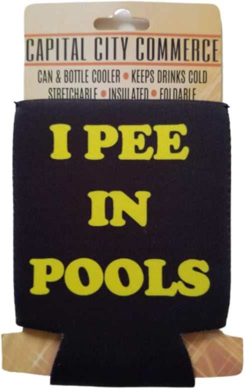 I Pee in Pools - Funny Can Cooler - Multiple Color Variations - Perfect Gag Gift (Black, Neoprene)