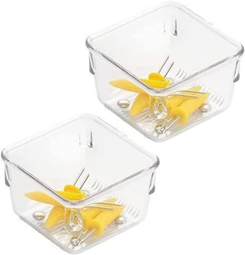 iDesign Linus Plastic Drawer Organizer - Set of 2, 3" x 3" x 2", Clear Storage Container for Vanity & Kitchen