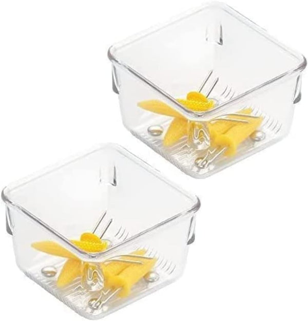 iDesign Linus Plastic Drawer Organizer - Set of 2, 3" x 3" x 2", Clear Storage Container for Vanity & Kitchen