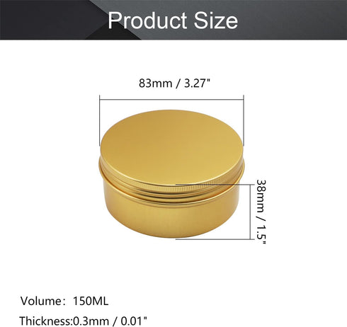 Othmro 1Pcs Round Aluminum Cans Tin Can Screw Top Metal Lid Containers 150ml/5 oz, 83 * 38mm (D*H) Gold Color Aluminum Containers for Lip Balm, Crafts, Cosmetic, Candles by Othmro