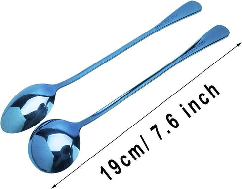 JUCOXO Long Handle Iced Tea Spoon Set of 4, Stainless Steel Coffee Mixing Spoons (Rainbow), Dishwasher Safe