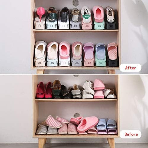 50% 12 Pack Closet Shoe Slots Organizer Double Layer Height Adjustable Free Standing Plastic Space Save Storage Units