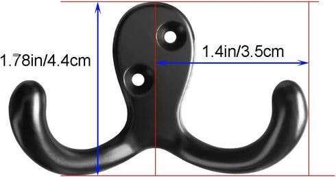 Coat Hooks Hardware, 10Pcs Heavy Duty Wall Mounted Hooks for Hanging Coats, No Rust Double Robe Hook (Black)