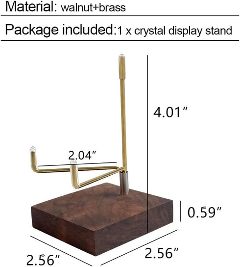 Adjustable Brass Crystal Display Stand with Walnut Base for Mineral Specimens, Rock Display Easel Metal Holder