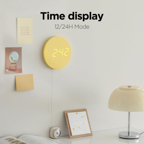 8 Inch 12/24H mooas Crayon Mini Digital Wall Clock, Modern Night Light Digital Desk Clock, LED Wall Clock Silent