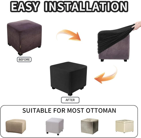S/Length&Width:13-18"/Height:15-18",Black) Ottoman Covers Slipcover Square Ottoman Covers Protector for Footrest Foot