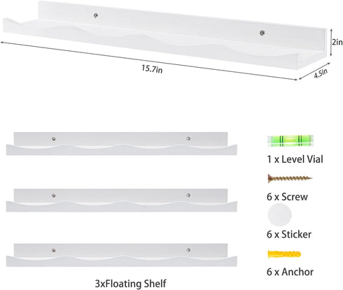 15.7 Inches, Set 3, AZSKY Floating Bookshelf for Kids, Cloud Picture Ledge Shelf - White, Nursery Book Shelves