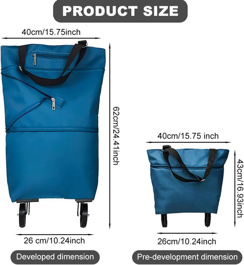 JIANWEI 360 Collapsible Shopping Cart with Swivel Wheels, Portable Folding Trolle-y Grocery Bag, Reusable Foldable Tote