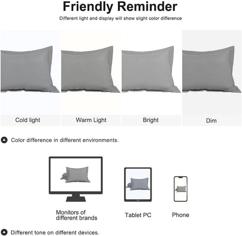 uxcell 2 Pack Pillow Shams, Soft Brushed Microfiber Pillowcases for 90 GSM Polyester, Wrinkle and Fade Resistant, Grey