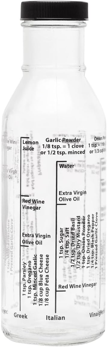 Kolder Glass Salad Dressing Mixer Bottle for Light Recipes, 13-Ounce