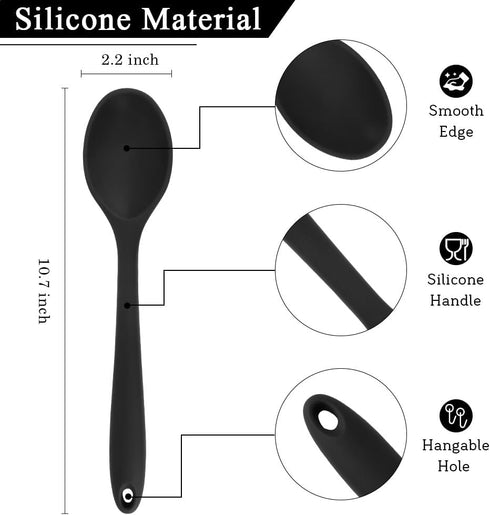 Cooking Spoon 2Pcs Large Serving Spoons 10.8'' Heat Resistant Silicone Spoon, Non-Stick Mixing Kitchen Spoons, Premium Silicone Kitchen Utenils for Stirring, Baking & Mixing, Dishwasher Safe, Black
