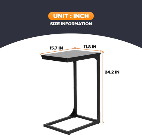 FDW C-Shaped End Table Wooden Top Side Table Adjustable Feet Small Cough Table Bedside End Table with Metal Frame