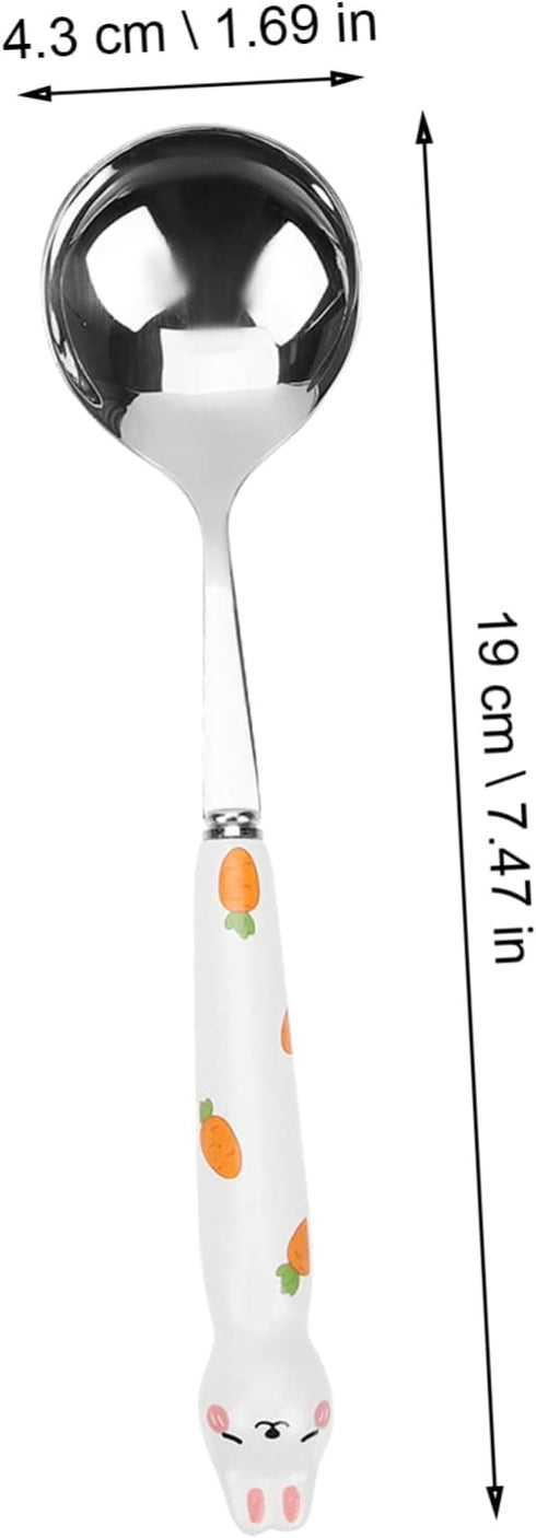 4pcs Bunny Dessert Spoon Set - Espresso, Ice Cream, Asian Soup Spoons, Stainless Steel Rabbit Design, Child Handle