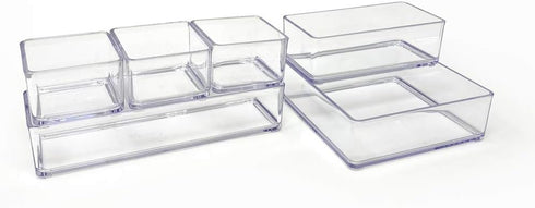 Isaac Jacobs 6-Tray Clear Acrylic Organizer Set, Multi-Purpose Stackable Storage for Makeup, Crafts, Office & More