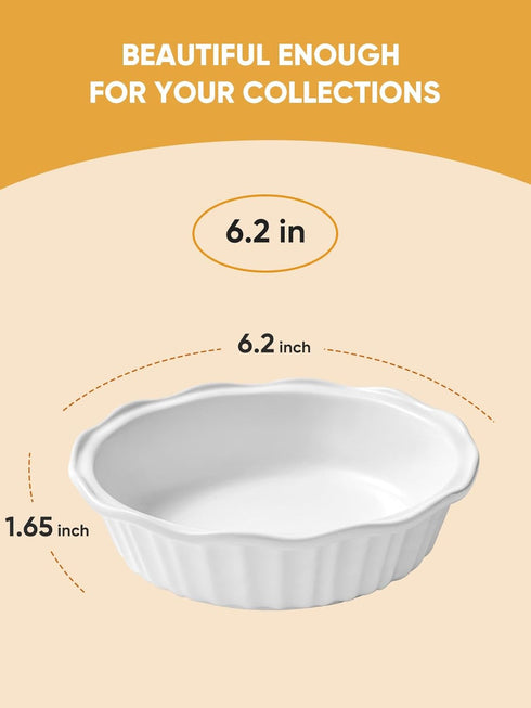 LIFVER Set of 4 Ceramic Pie Pans for Baking 6 Inches, 11.6 OZ Deep Round Mini Pie Plates Tart Pans