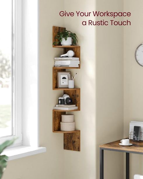 5-Tier ULBC72BX VASAGLE Corner Shelf Wall Mount, Floating Corner Bookshelf, Plant Shelf for Bedroom, Living Room