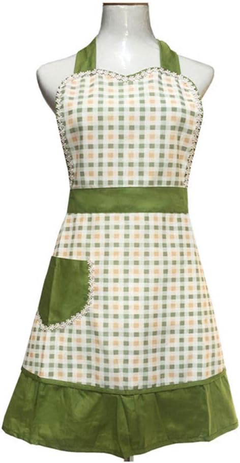Cute Unique Design Women Girls Retro Apron with Chic Pocket for Cooking Kitchen, Green