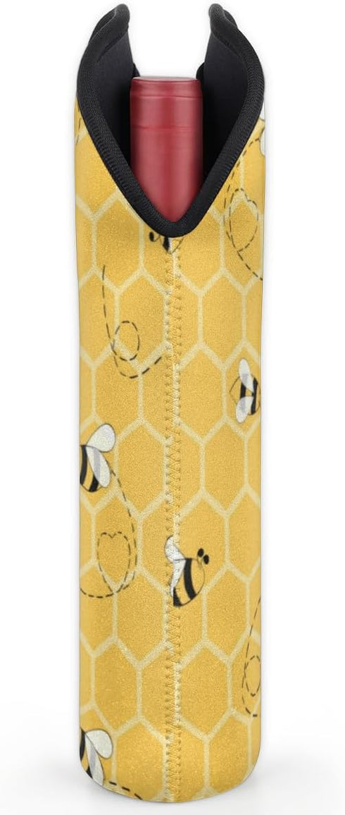 Cute Bees 2 Bottle Wine Carrier Tote Bag, Insulated Neoprene Holder for Picnics, Travel, Great Gift