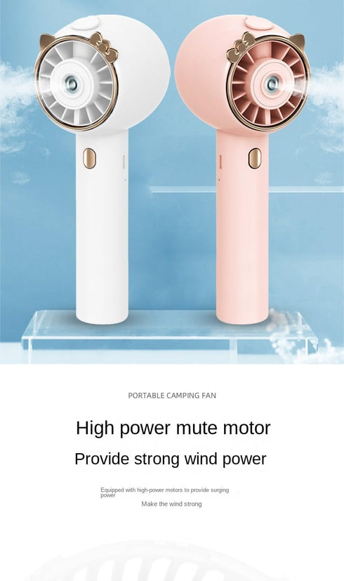 Portable USB Rechargeable Handheld Spray Mini Fan, Misting Fan with 3 Speeds (Cat Series, Pink)