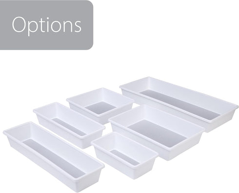Smart Design Plastic Drawer Organizer Set of 3 - 6.75 x 3.75 Inch, Non-Slip Lining and Feet, BPA Free, White with Gray