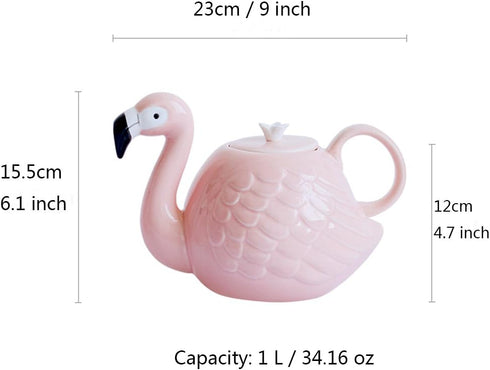 WUYIAZHI Set 15 34 (Set 3) JointVictory Flamingo Coffee Mugs and Teapot Ounce Ceramic Flamingo Cups Ounce Porcelain