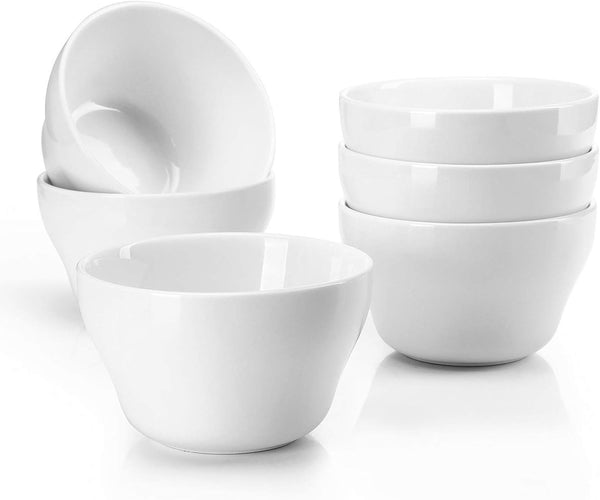 Sweese Porcelain Bouillon Cups, 8 Ounce Small Dessert Bowls, Set of 6, Microwave and Dishwasher Safe, White
