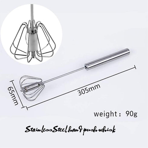 Stainless Steel Egg Whisk, Hand Push Rotary Blender, Versatile Milk Frother for Blending and Whisking