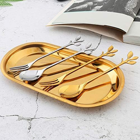 Appetizer Cake Fruit Forks Set of 4 - Gold Leaf Cocktail Picks 4.7 Inches Tasting Dessert Forks Kitchen Accessory for
