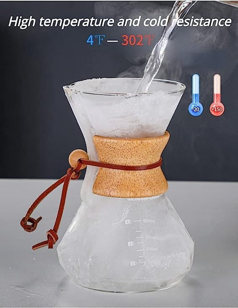 Pour Over Coffee Maker Set with Wood Sleeve, 27oz/800ml Dripper, Cork Stopper