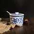 Retro Ceramic Blue and White Sugar Bowl, Seasoning Pot Storage Jar with Lid