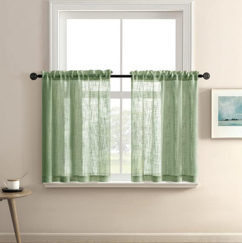 XTMYI Sage Green Boho Curtains Set for Kitchen Bathroom, Lightweight Sheer Window Curtains, 30 Inch Length