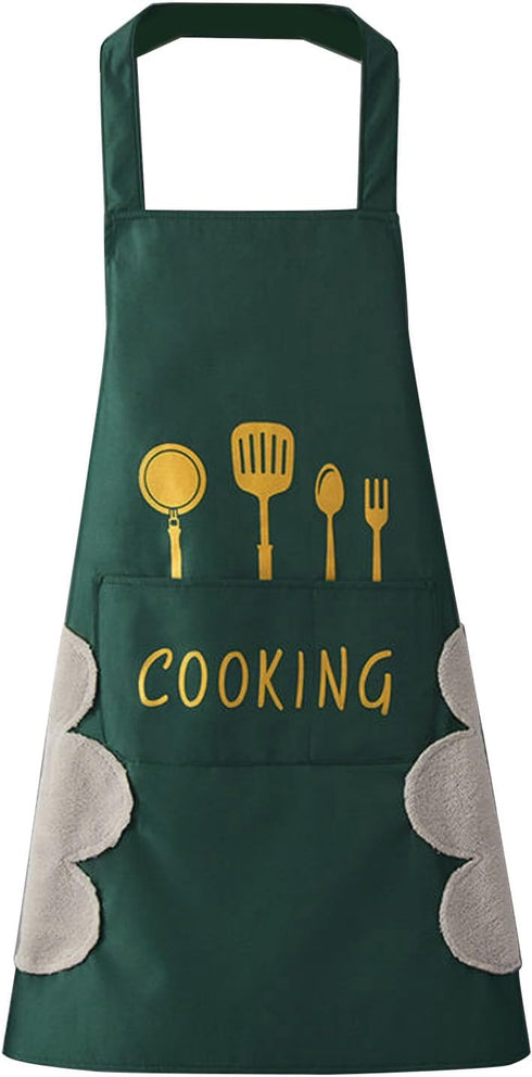 DILLMAN Women Kitchen Apron with Hand Wipe Pockets, Waterproof for Cooking and Baking, Big Pocket