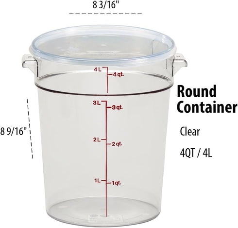 Cambro 4 QT Round Food Storage Container with Lid (2 Pack) - Clear