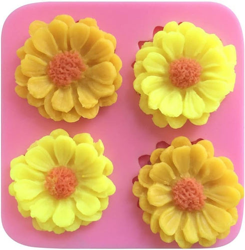 3D Daisy Rose Flowers Silicone Mold Fondant Mould for Cupcake Cake Decorating Tool Chocolate Gumpaste Mold Sugarcraft Bakeware (4flowers molds)