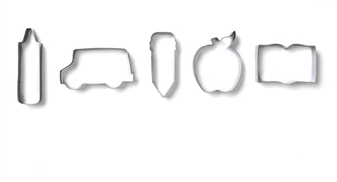 Set, Set, Fox Run Cookie Cutter Back To School Cookie Cutter Pencil, Crayon, Bus, Apple, Book, Medium