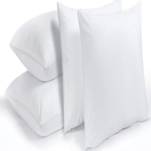 Niagara 4 Pack Pillow Protectors, Standard 20x26 Inches, Lab Certified Ultra Fresh Treated Cotton Zipper Covers White