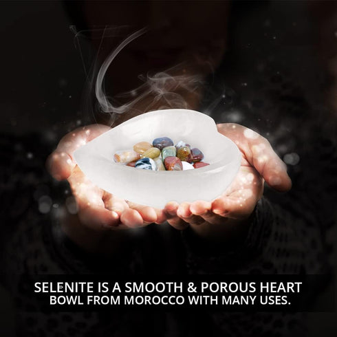 Selenite Crystal Heart Shaped Bowl 10cm, Crystals Smudging Bowl for Reiki Healing, Anxiety Relief, Home Decor Gift