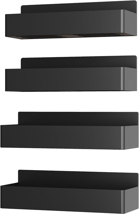 Magnetic Spice Rack for Refrigerator, Kitchen Organizer and Storage Shelf, Black (4 Pack)