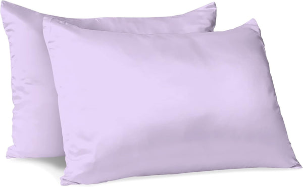 Morning Glamour Satin Pillowcases Set of 2, Standard/Queen Size, 20”x26”, Lavendar, Light Purple, Cooling for Hair &