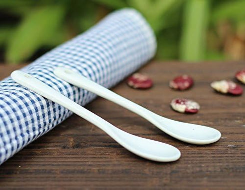 Set of 10 White Porcelain Spoons, 5 Inch, for Coffee, Tea, Yogurt, and Ice Cream